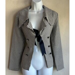 Vintage Double Breasted Houndstooth Blazer Jacket S Bow Preppy Academia Feminine